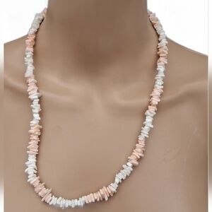 Vintage 23” Natural Shell Chip Heishi Necklace Ombré Pink White Coastal Boho